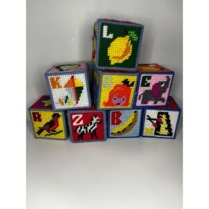 8 Vintage Crochet Granny Square‎ ABC Blocks Alphabet Pictures Letters Bells